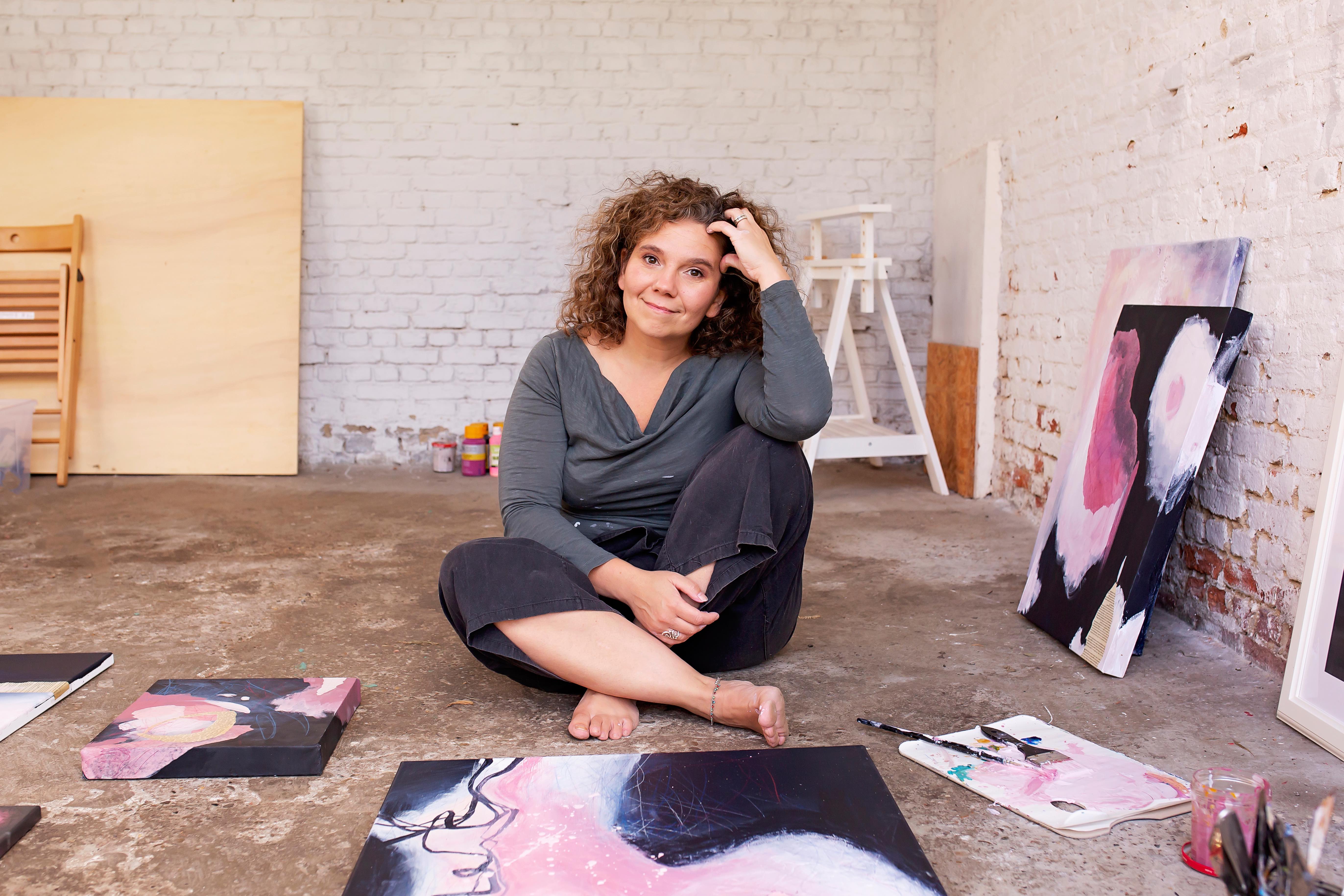 Mieke Fleurackers, artist, spiritual alchemist and medium, in her studio